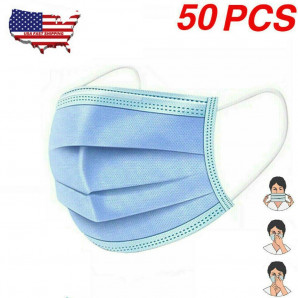 50PCS Disposable Face shield mask Surgical Medical Dental Industrial 3Ply EarLoop US