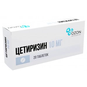 Цетиризин таблетки покрытые пленочной оболочкой 10 мг 20 шт. Озон