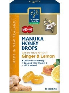  MANUKA honey lozenges, имбирь и лимон, 15 леденцов