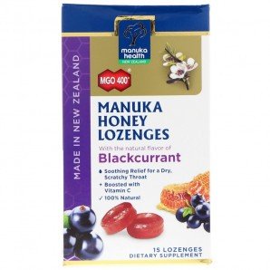 MANUKA honey lozenges, лесной мёд манука и черная смородина, 15 леденцов