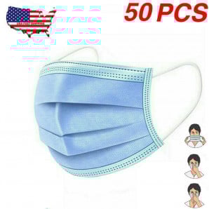 50PCS Disposable Face shield mask Surgical Medical Dental Industrial 3Ply EarLoop US